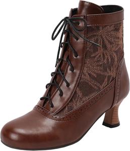 Женские винтажные вышитые ботильоны с круглым носком на шнуровке, зимние короткие сапоги XIEPP, Brown