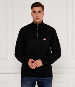 Свитер мужской Tommy Jeans с воротником на молнии и логотипом бренда, черный