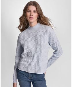 Женский свитер с высоким воротником и приспущенными плечами, узором косичка DKNY Jeans, Frost Blue/Silver
