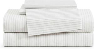 Tommy Hilfiger Комплект постельного белья, 140x200 см, серый с полосатой монограммой, из хлопкового перкаля. Включает пододеяльник, простыню на резинке и наволочки.