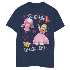 Футболка с изображением коллажа и портрета Nintendo Super Mario Peachette And Toadette для мальчиков 8–20 лет Licensed Character