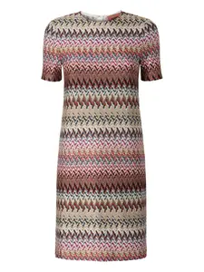 Мини-платье с короткими рукавами и зигзагообразным узором Missoni, розовый