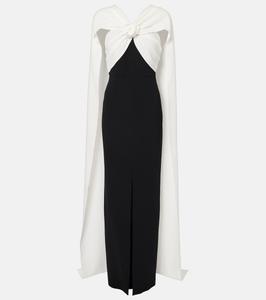 Платье из кади с накидкой и цветочной аппликацией Roland Mouret, Monochrome