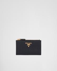 Футляр для карт из сафьяновой кожи Prada, черный