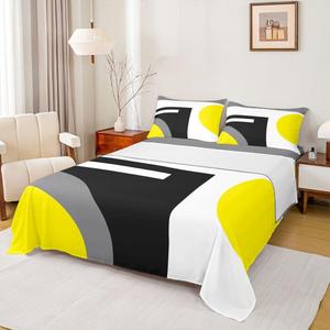 Erosebridal Комплект постельного белья Yellow Black White с геометрическим принтом в серых тонах, Multi 38
