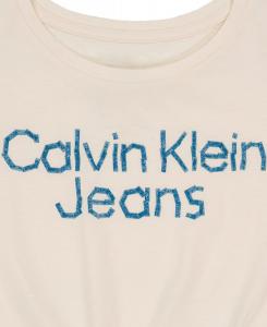 Футболка с короткими рукавами и логотипом Calvin Klein для девочек, завязывающейся спереди и без этикетки внутри, White Tape