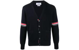 Полосатый кардиган с v-образным вырезом THOM BROWNE, синий