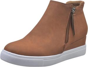 Ботинки для женщин, ботильоны на скрытой танкетке, кожаные кроссовки, повседневные слипоны, комфортные короткие ботинки на осень и зиму, на молнии, винтаж 2024, ботильоны для женщин, женские ботинки Generic, Brown