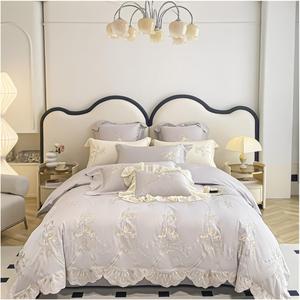 YIZUFU Комплект постельного белья Vintage из хлопка с розовыми цветами и вышивкой