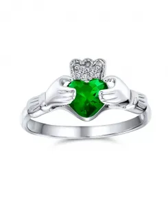 Кольцо с изображением сестры женского студенческого общества, лучшей подруги, кельтского ирландского союза, с фианитами, короной и сердцем, кладдахское, стерлинговое серебро 925 пробы Bling Jewelry, green