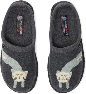 HAFLINGER Унисекс Кошка Чистая Вареная Шерсть Дышащие Домашние Тапочки, Отводящие Влагу, с Противоскользящей Двойной Валяной Стелькой, серый