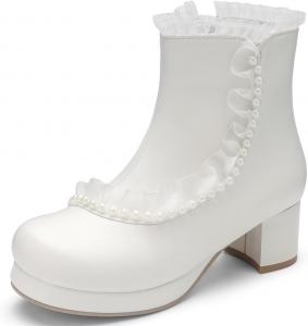 DINTAHA Милые кавайные платформенные туфли Сладкие Лолита сапожки на высокой платформе с жемчугом, White