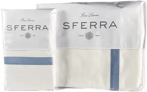 Охлаждающее, мягкое и дышащее постельное белье, комплект из 4 простыней размера "Queen-Size", Белый /Морской Sferra, White/Sea