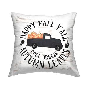 Stupell Home Decor "Happy Fall Y'all" Деревенская декоративная подушка в виде грузовика с тыквой, черный