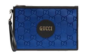 GUCCI Вне сети Переработанный нейлон с кожаной клатч Унисекс Синий Черный