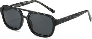 Винтажные мужские солнцезащитные очки с двойной перемычкой, квадратной формы, модные очки с линзами Ocean, женские солнцезащитные очки с заклепками, защита от ультрафиолета UV400 Melrose, Black Leopard