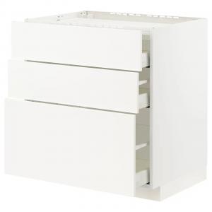 Нижний шкаф варочная панель/3 фасада/3 ящика METOD/MAXIMERA IKEA, 80x60x80 см, цвет white/veddinge white