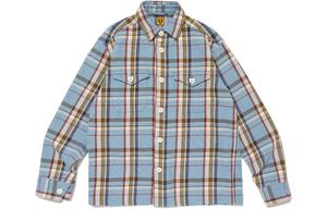 Рубашка с пуговицами в клетку и сердечками HUMAN MADE, синий