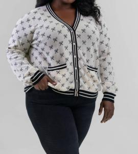 Кашемировый кардиган с принтом Tennis Club - плюс размер, белый Minnie Rose