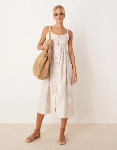 Платье миди Brave Soul Stripe на пуговицах в каменном цвете