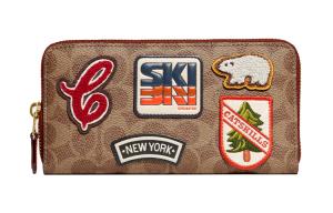 Кошелек-сундук на молнии с кожаными вставками COACH женский коричневый