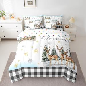 Erosebridal Комплект постельного белья с новогодним принтом оленей и снежинок для детей, Brown Gray