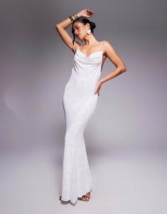 Редкое платье-макси-платье London hotfix с воротником-хомутиком и застежкой «рыбий хвост» белого цвета Rare