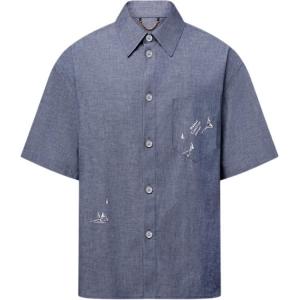 Вышитая рубашка с коротким рукавом из шамбре LOUIS VUITTON, синий