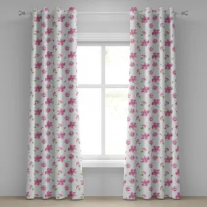 Штора на люверсах ABAKUHAUS с цветочным рисунком, цветы гибискуса на простом цветочном фоне, декоративные двухпанельные шторы, 280 см x 175 см, цвет белый/розовый Abakuhaus