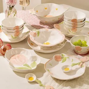 Ceramics Набор красивых чашек и тарелок tulip special для дома, новая подглазурная цветная керамическая посуда 2025, 20 см лепестковая тарелка