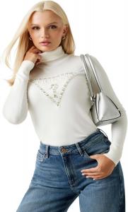 GUESS Женский экологичный длинный рукав свитер Melanie Triangle Logo, Cream White