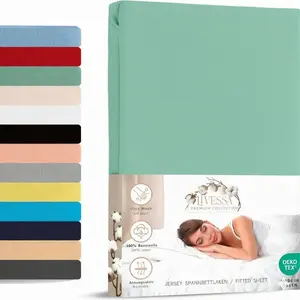 Простыня на резинке джерси 140х200 см 100% хлопок мятного цвета livessa