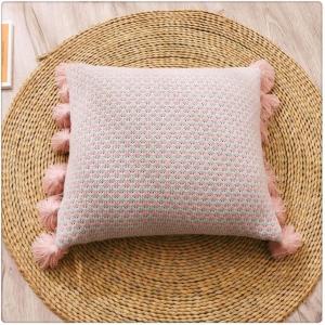 WEIWO Чехол для подушки ручной вязаный зеленый с кисточками