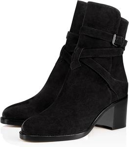 Generic Женские черные ботильоны на низком каблуке, с круглым носком, на устойчивом каблуке, кожаные, с шнуровкой и пряжкой, на удобной колодке, однотонные, повседневные короткие ботинки с боковой молнией, для прогулок