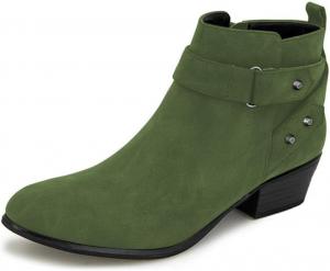 Женские ботильоны FOWT с круглым носком, на низком каблуке-блоке, с заклепками и боковой молнией, повседневная уличная обувь, размер 4-16 US, Green
