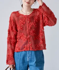 Кардиган с 3D-цветочной сеткой Coen, цвет Brick