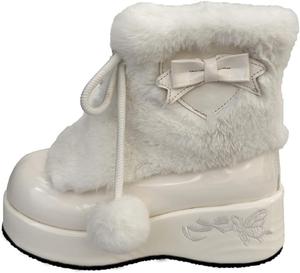 Женские милые зимние ботинки на платформе, ботильоны с отделкой из плюша, зимние ботинки на низком каблуке, нескользящие, для повседневной носки Azttoztto, White