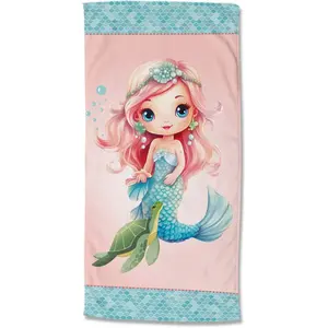 Пляжное полотенце Alisse микрофибра, 75x150, быстро сохнущее, для детей, девочек, розовая русалка Good Morning, бирюзовый