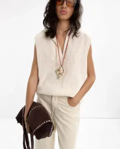 Женский вязаный жилет с воротником поло Parfois, бежевый