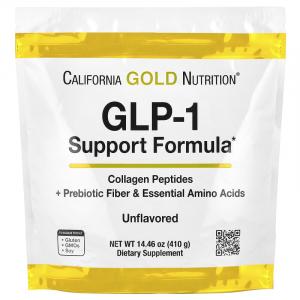 [T] California Gold Nutrition, добавка для поддержания уровня ГПП-1 с пептидами гидролизованного морского коллагена, смесью пребиотической клетковины, устойчивой к расщеплению, и смесью незаменимых аминокислот, обогащённой лейцином, с нейтральным вкусом,