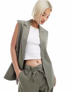 Удлиненный жилет открытого покроя в цвете серого шалфея Only