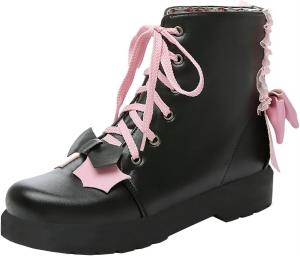 Женские ботильоны Lolita Uniquelly с массивным каблуком и платформой, ботинки на щиколотку с круглым носком, шнуровкой и бантом, милые кавайные рокабилли зимние туфли, Black