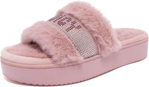 Женские шлепанцы на платформе Juicy Couture с ремешком с логотипом из страз, пушистые тапочки с мягкой стелькой, Mauve Silver-rhiannon