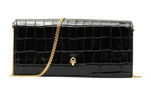 Кожаная сумка-клатч через плечо на ремне женская черная Alexander McQueen