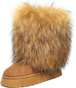 Женские зимние сапоги из искусственного меха до середины голени с пушистой подкладкой, платформой и милым стилем в эстетике Y2K GBGRHM, Color J