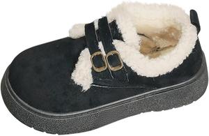 Женские ботинки с флисовой подкладкой: модные обувь с закругленным носком, легкая уличная и домашняя обувь, зимние теплые ботинки 2025 для осенних образов Generic, Black