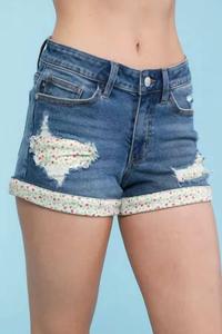 Шорты с цветочным узором и кромкой синего цвета Judy Blue