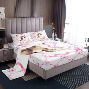 Erosebridal Комплект постельного белья Princess Bowknot с мультяшными котятами и бантиками, милый дизайн с животными, Blush Gray