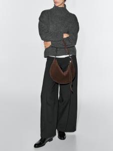 Сумка-полумесяц из спилковой кожи Massimo Dutti, mink