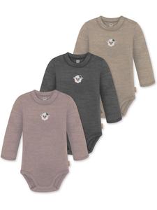 Normani Outdoor Sports Набор из 3 детских боди с длинными рукавами из мериносовой шерсти "Туай" в бежево-антрацитово-розовом цвете